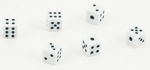 Dollhouse Miniatures 1:12 Scale Dice White 6pk #IM67040