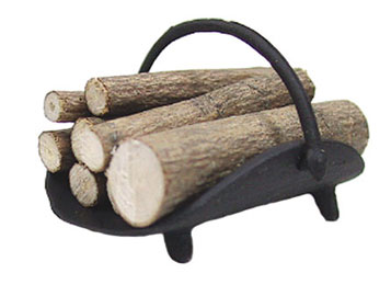 Fireplace Log Holder w/ Logs  1/12 scale dollhouse cast metal miniature ISL2450 