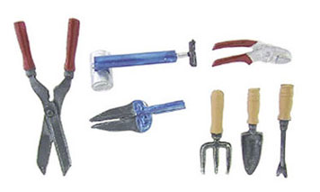 Garden Tool Set 7pc 1/12 scale cast metal dollhouse miniature ISL5002 