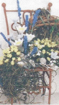 Dollhouse Miniature White Roses//wire Basket 1 1//4 New Creations