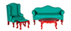 Dollhouse Miniature Queen Anne Living Room Set, Green, 4pc