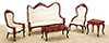 Dollhouse Miniature Victorian Living Room Set, 5 pc, Mahogany