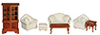 Dollhouse Miniature Living Room Set, 7 pc, Walnut