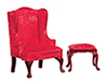 Dollhouse Miniature Wingback Chair with Stool, Red