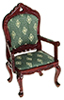 Dollhouse Miniature Victorian Fauteuil, Green Diamond, Mahogany