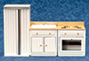 Dollhouse Miniature Appliance Set Oak and White, 3 pc