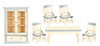 Dollhouse Miniature Dining Set, 6 pc, White with Blue Trim