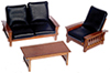 Dollhouse Miniature Sofa, Chair, Table, Black, Walnut