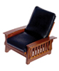 Dollhouse Miniature Chair, Black Leather, Walnut