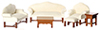 Dollhouse Miniature White Living Room Set, 6Pc, Walnut