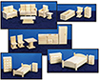Dollhouse Miniature Toy Furniture, 5 Room Set