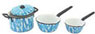 Dollhouse Miniature Pot with Lid, 2 Sauce Pans, Flow Blue