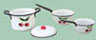 Dollhouse Miniature Pot W/Lid/2 Sauce Pans W/Cherries