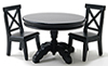 Dollhouse Miniature Black Pedestal Table with 2 Chairs