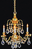 Dollhouse Miniature Brass 3-Arm Crystal Chandelier