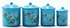 Dollhouse Miniature Blue Canister Set with Decals, 4pc