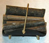 Dollhouse Miniature Fireplace Log Holder W/Logs, Black/Gold Co