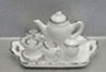 Dollhouse Miniature 10 Pc White/Silver Trim Tea St-Square