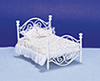 Dollhouse Miniature Brass Bed, White