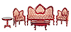 Victorian Living Room Set, 5 pc., Red, Mahogany