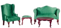 Dollhouse Miniature Queen Anne Living Room, Green, 4Pc