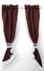 Curtains: Demi Tie Back, Burgandy with White Lace Trim