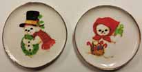 Dollhouse Miniature Mr. and Mrs. Snowman Platters