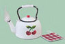 Dollhouse Miniature Teakettle W/Cherries & Potholder