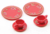 Dollhouse Miniature Dinnerware Set-Red