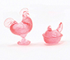 Dollhouse Miniature Rooster/Hen Candy Dishes, Pink
