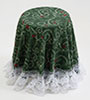 Skirted Table: Green Christmas Hearts Pattern with Lace Trim