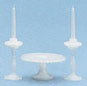 Dollhouse Miniature M-70W Cake Plate/Candlesticks Minikit, White