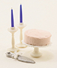 Dollhouse Miniature Cake On Stand W/Blue Candles & Server