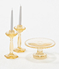 Dollhouse Miniature Cake Plate W/2 Candlesticks, Amber