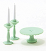 Dollhouse Miniature Cake Plate W/2 Candlesticks, Jadeite