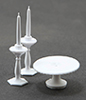 Dollhouse Miniature Cake Plate W/2 Candlesticks, White