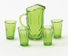 Dollhouse Miniature Pitcher W/4 Glasses, Emerald Green