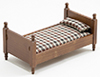 Single Bed, Walnut with Plaid Fabric