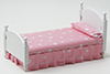 Single Bed, White with Pink Floral Fabric