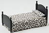 Single Bed, Black with Brown and White Floral Fabric