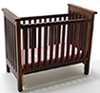 Slatted Nursery Crib, Walnut with Pink Fabric