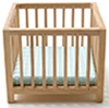 Slatted Play Pen, Oak with Blue Pattern Fabric