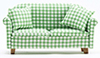 Dollhouse Miniature Sofa with Pillows, Green/White Checked