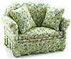 Dollhouse Miniature Sofa with Green Floral Print Fabric