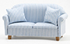 Dollhouse Miniature Sofa with Pillows, Blue/White Stripe