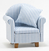 Dollhouse Miniature Chair with Pillow, Blue/White Stripe