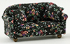 Dollhouse Miniature Sofa With Pillows, Black Floral