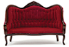 Victorian Sofa, Walnut with Red Velour Fabric