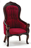 Victorian Gent's Chair, Walnut W/Red Velour Fabric