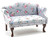 Sofa, Walnut with Gray Floral Fabric